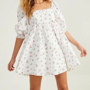 Altar’d State Floral Puff Sleeve Babydoll Mini Dress Womens Small Cottagecore